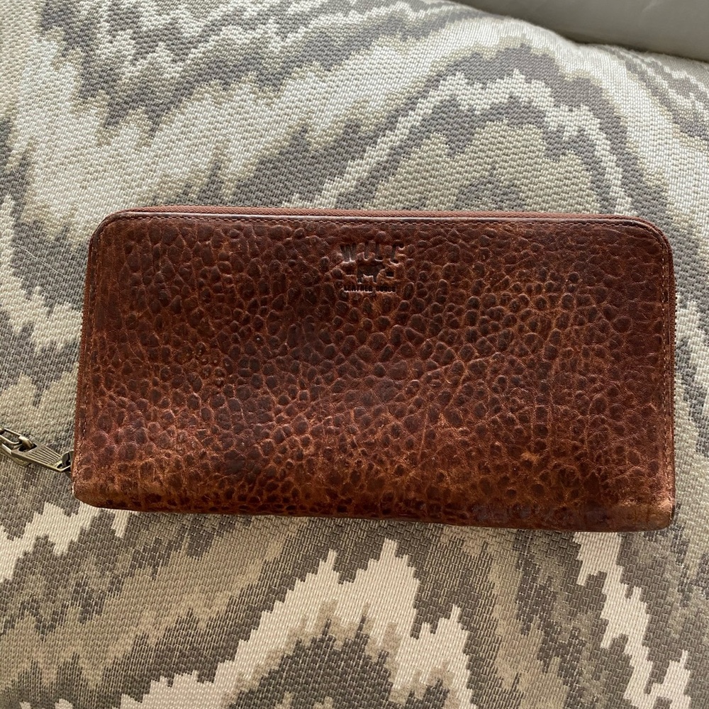 Will Leather ZIP AROUND CLUTCH in pebbled brown